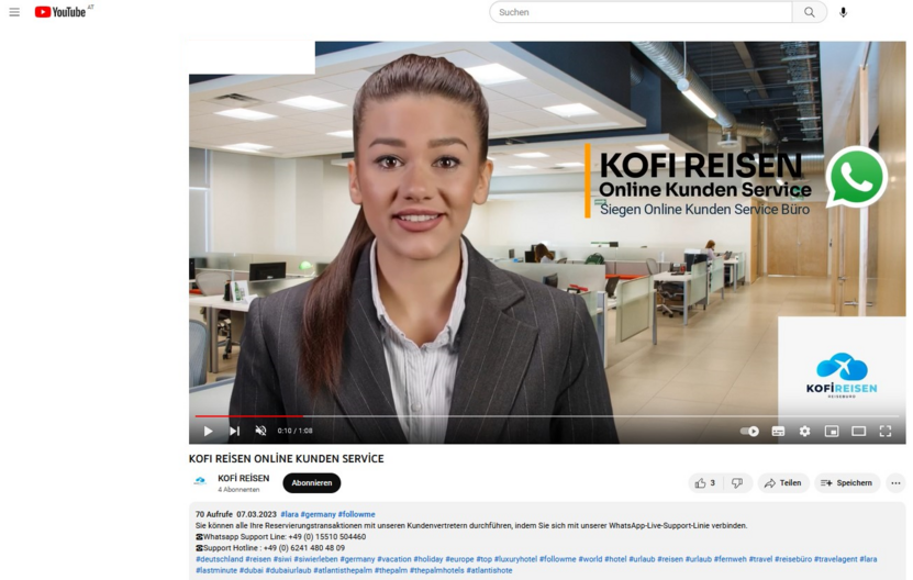 Screenshot des Kofi Reisen Deepfakes