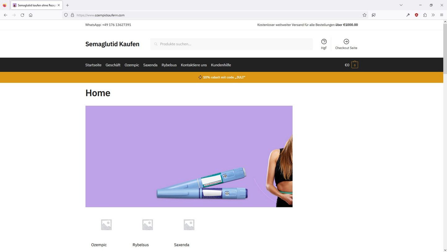 Screenshot der betrügerischen Website ozempickaufenn.com
