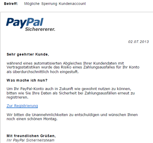 Watchlist Internet Serie An Paypal Phishing Mails