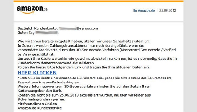 Täuschend echte Amazon.de-Phishing-Mail