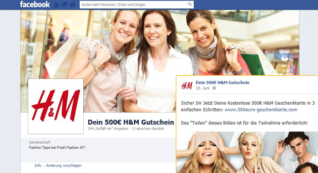 Gefälschte H&M-Facebook-Seite