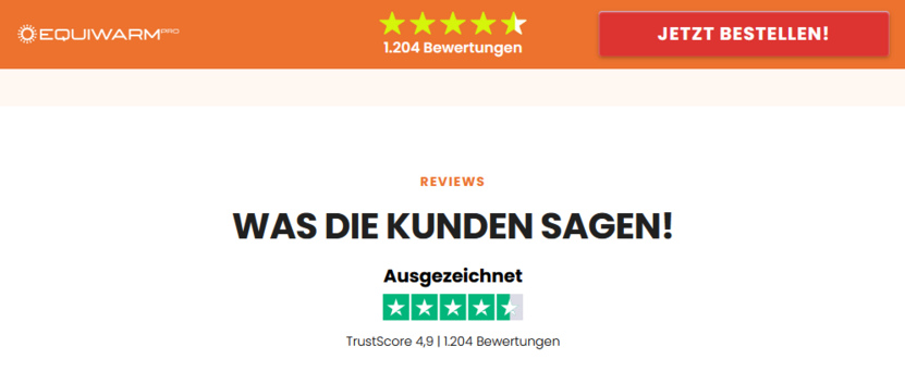 Falsches TrustPilot-Rating auf try.equiwarmpro.co