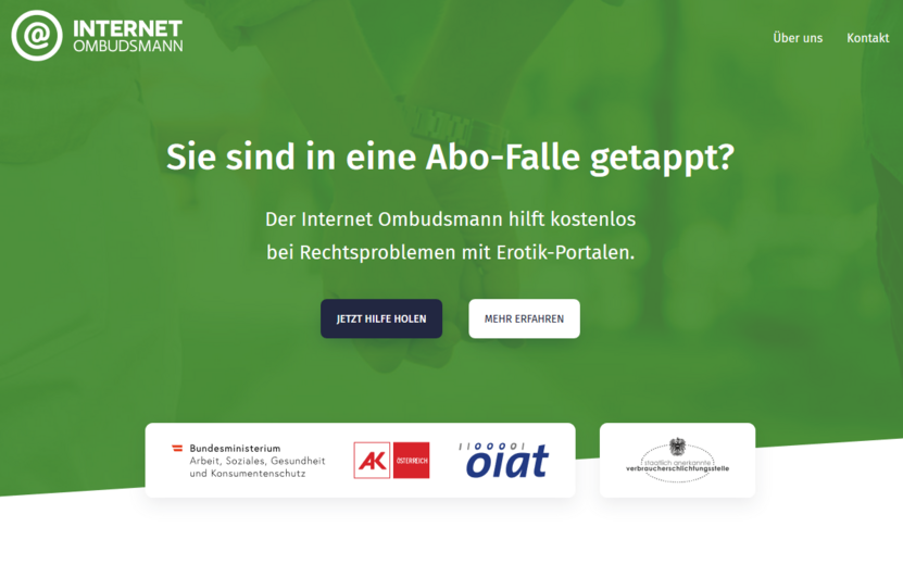 Startseite von www.datingfalle.at. Streitschlichtung durch Internet Ombudsmann