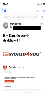 Phishing-Mail im Namen von World4You