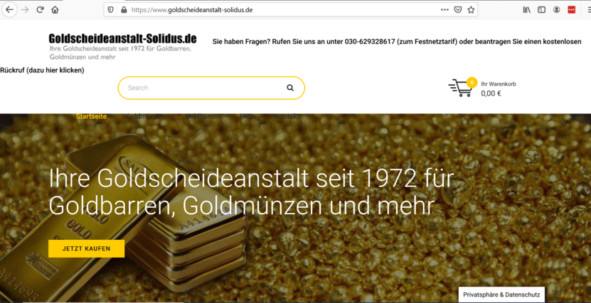 Goldscheideanstalt-solidus24.de sowie feingold-scheideanstalt.de sind Fake.