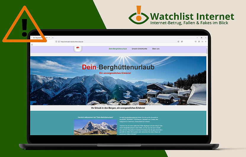 Screenshot der betrügerischen Webseite dein-berghuettenurlaub.de