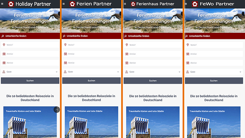 Screenshots der vier verschiedenen Webseiten, die alle gleich aussehen. 