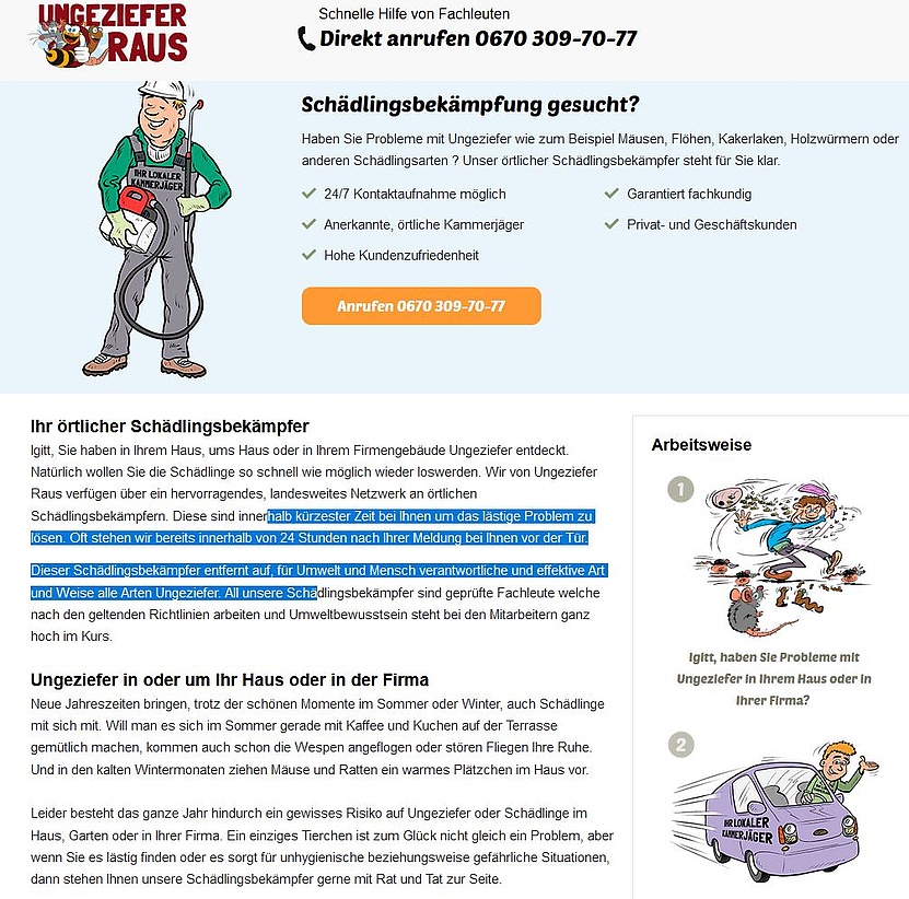 Screenshot von der Webseite Kammerjaeger.pro