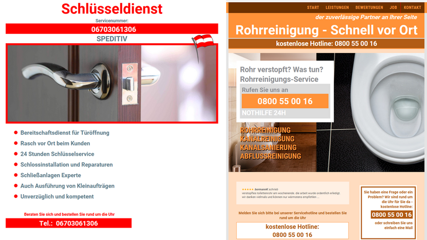 Screenshot schlossdienst.at und rohr-tech.ch 