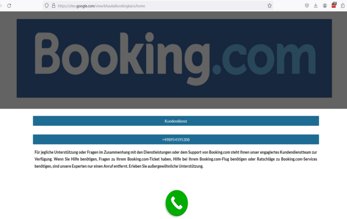 Fake Booking Kontaktseite
