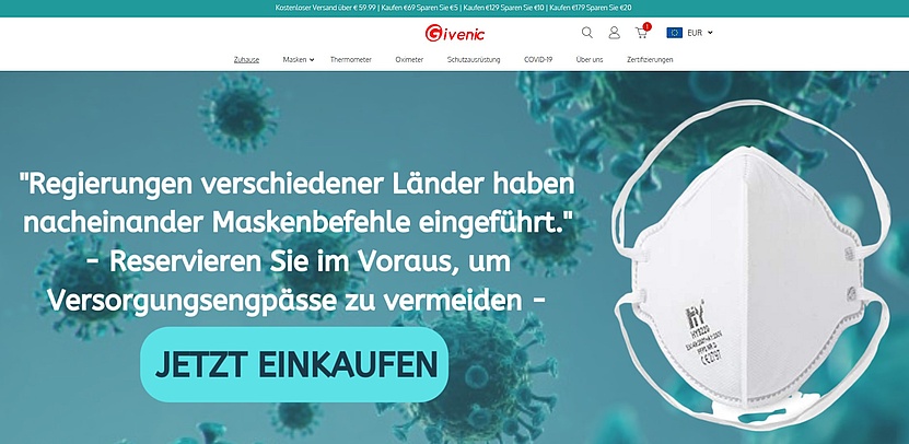 Screenshot der Startseite von givenic.com