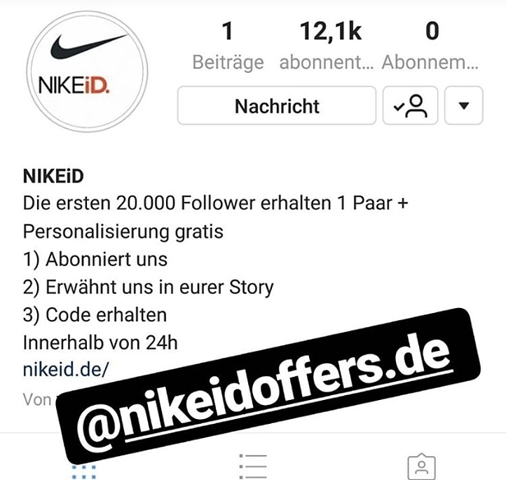 Eine Werbung von nikeidoffers.de auf Instagram.