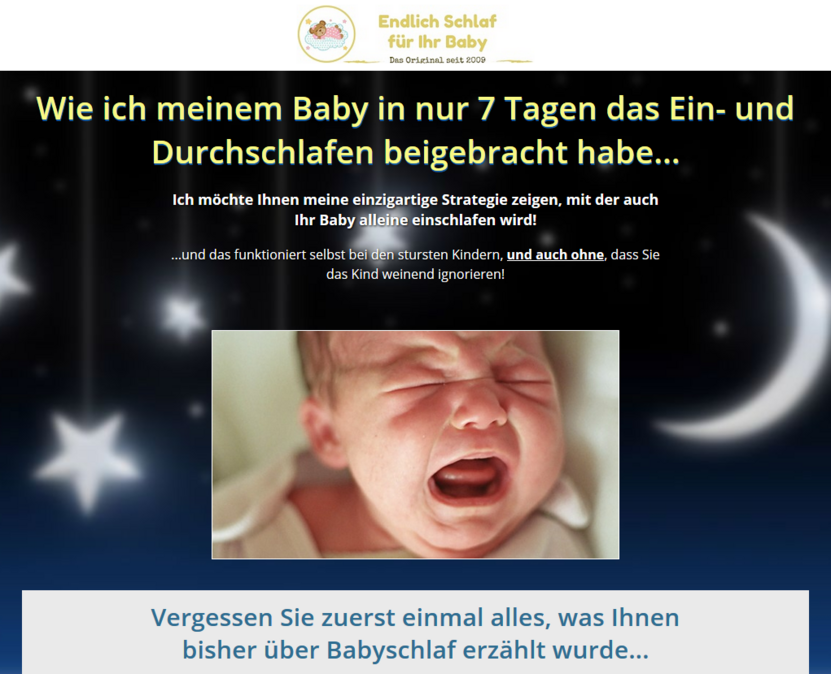 Die Startseite von baby-endlich-schlafen.de