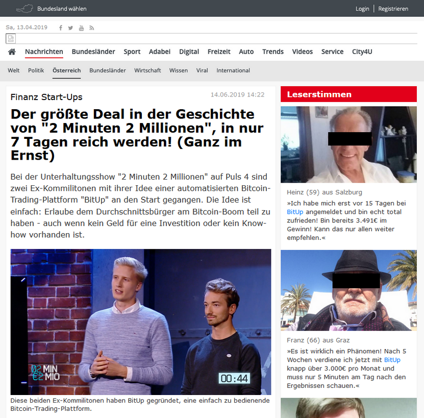 Fake-News zu bitup auf teepley.com/at/?der-groesste-deal-in-2-minuten-2-millionen&subid=123