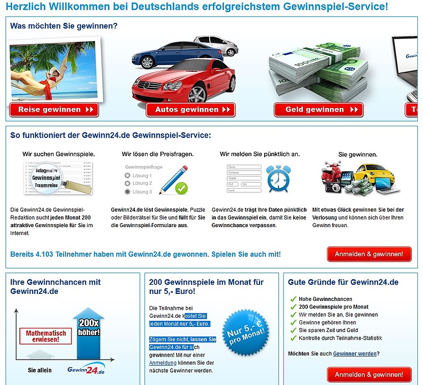 Screenshot der Seite gewinn24.de