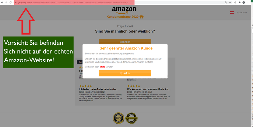 Ein Blick auf die Webadresse verrät, dass Sie sich nicht auf Amazon befinden!