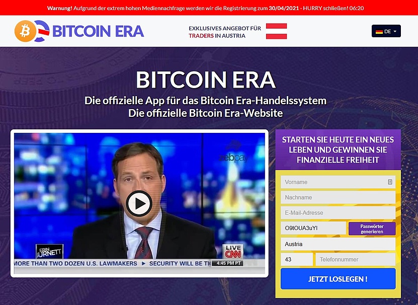 Screenshot der Startseite von Bitcoin Era