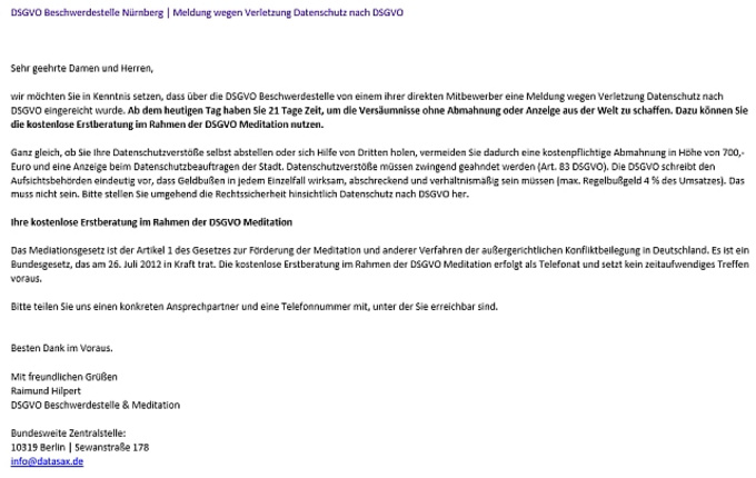 Eine Werbemail von datasax.de.
