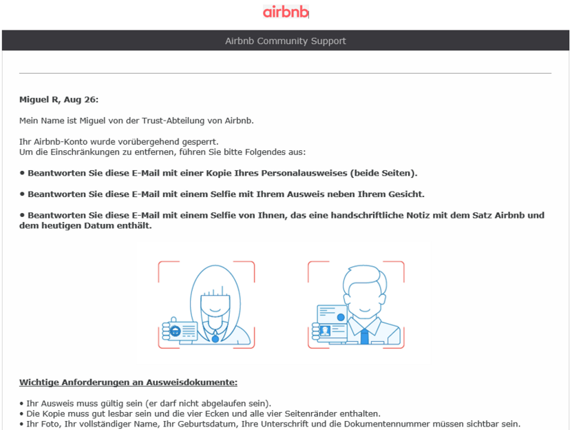 Der Versuch Krimineller, Ausweisdokumente von Airbnb-UserInnen zu stehlen