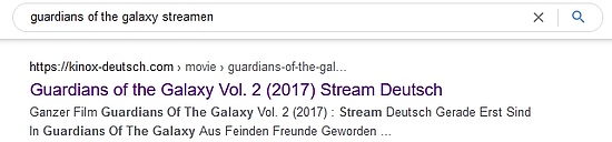 Screenshot der Suche "Guardians of the Galaxy streamen"