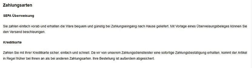 Screenshot von den Zahlungsarten auf gartenundco24.de