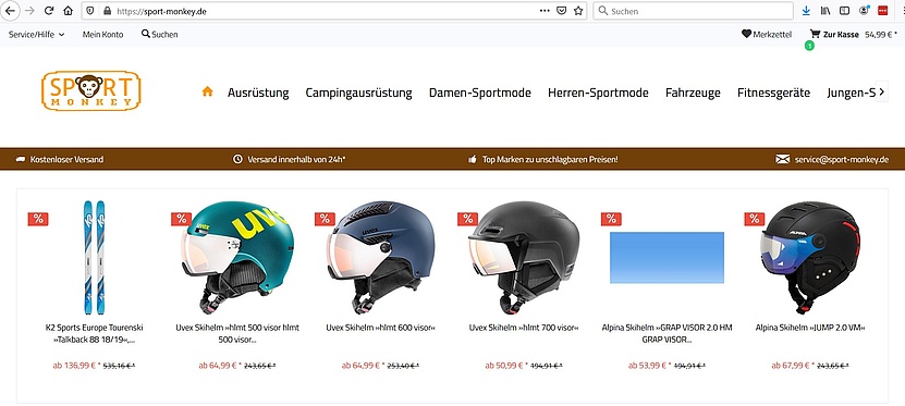 Die Startseite des Fake-Shops sport-monkey.de
