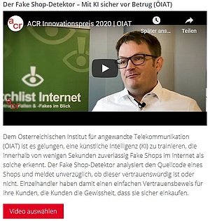 Screenshot Video und Kurzbeschreibung zum Projekt "Der Fake Shop-Detektor – Mit KI sicher vor Betrug (ÖIAT)".