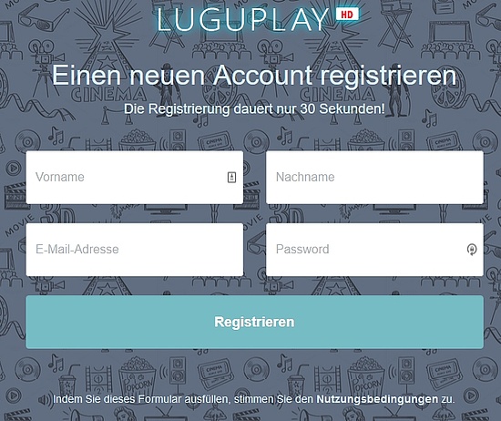 Screenshot des Registrierungsformulars auf luguplay.de