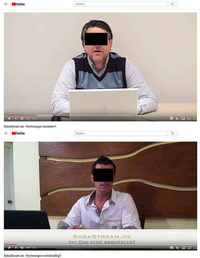 Youtube-Videos, die sich mit der Zahlunngspflicht auf ibostream.de und sobastream.de beschäftigen.