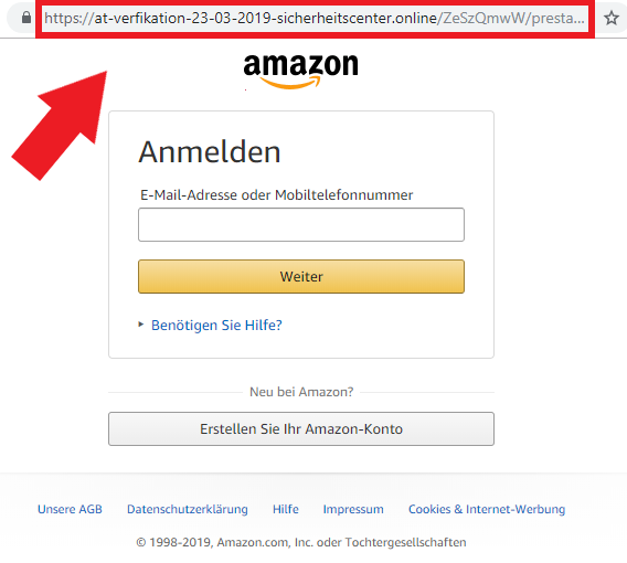 Die gefälschte Amazon-Website
