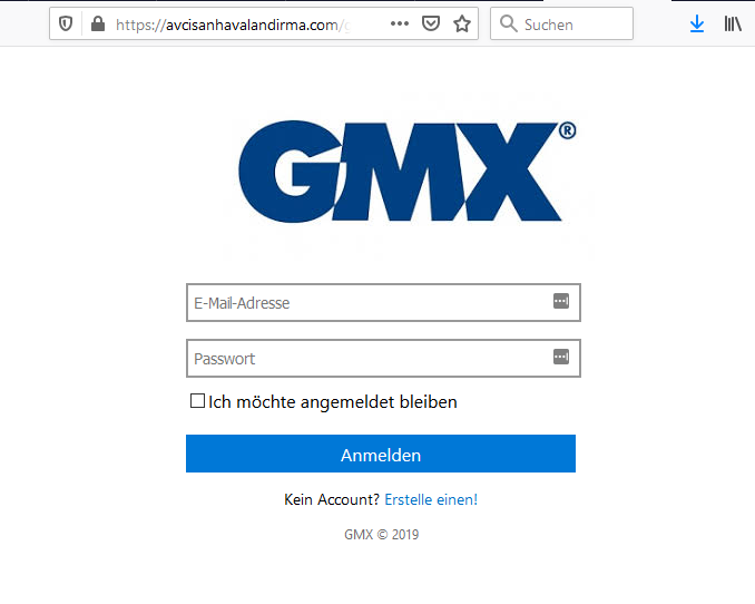 Eine gefälschte GMX-Login-Seite