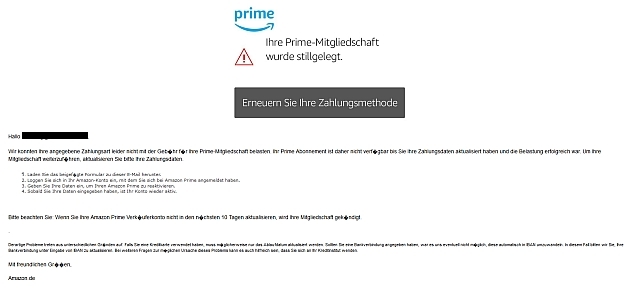 Eine gefälschte Amazon Prime-Phishingmail.
