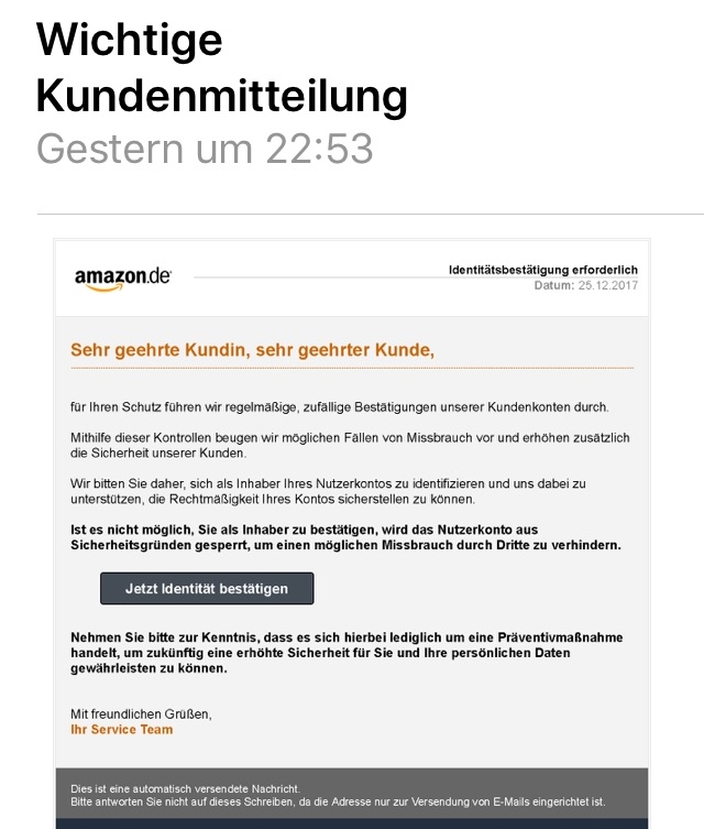 Amazon Wichtige Kundenmitteilung