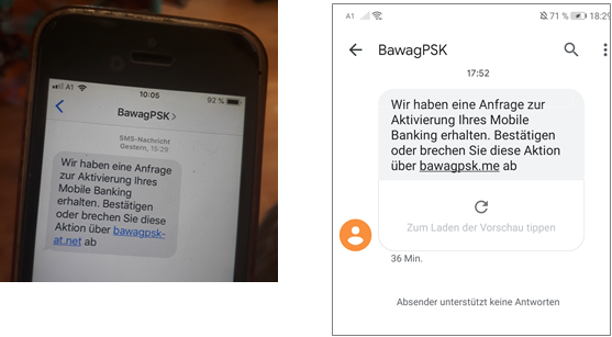 Die betrügerische Phishing-SMS von "BawagPSK"