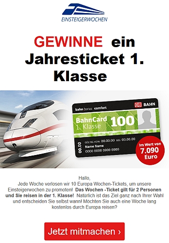 Ein gefälschtes Deutsche Bahn-Gewinnspiel.