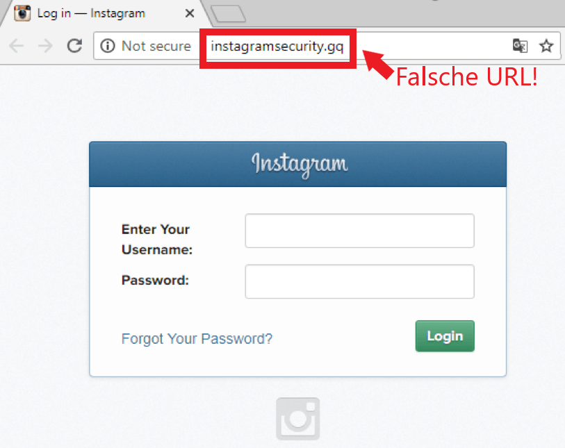 Screenshot von einer falschen gefälschten Instagram-Anmelde-Seite