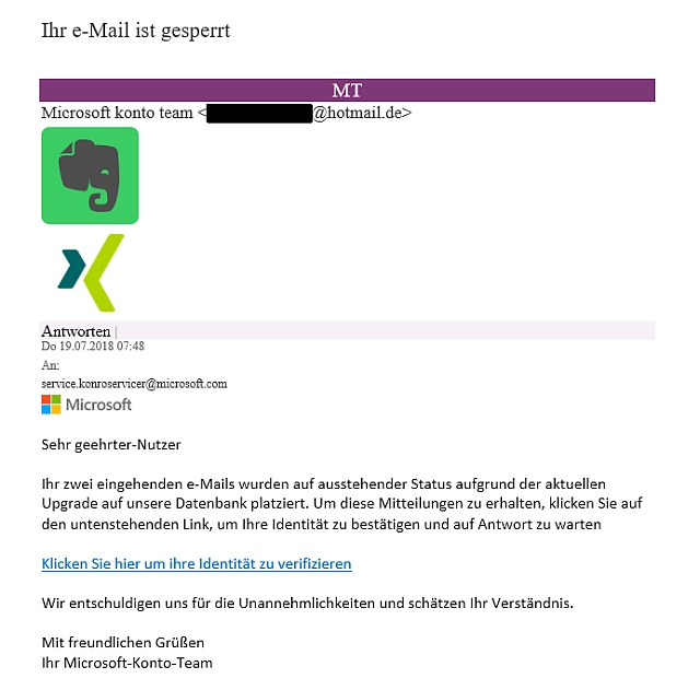 Eine gefälschte Microsoft-Mail.