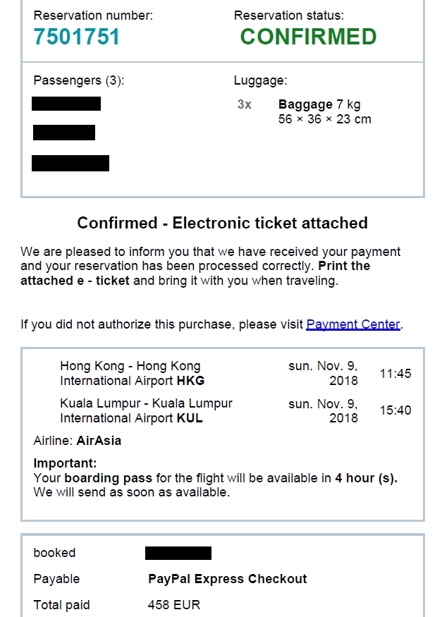 Ein gefälschtes AirAsia-Ticket.