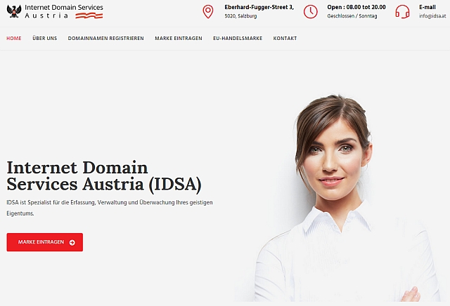 Die Website idsa.at der Internet Domain Services Austria (IDSA).